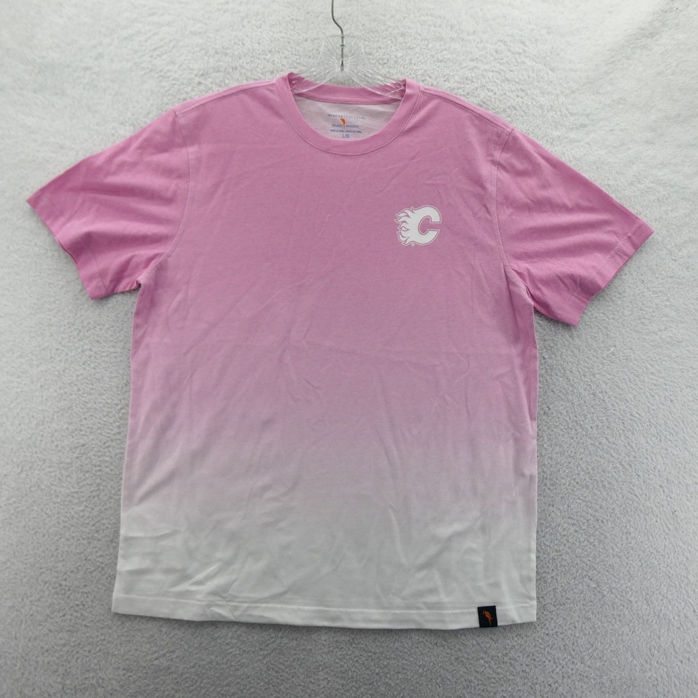 Margaritaville Shirt Mens Large Calgary Flames Pink Ombre NHL Graphic Cotton L